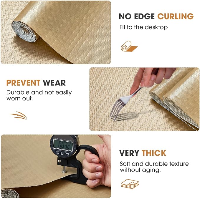 Drawer and Shelf Liner, Non-Slip Kitchen Cabinet Liners Non-Adhesive Thick Strong Grip Waterproof Washable Mats Protect Dresser Shelves Cupboard Bathroom Cabinets, Beige, 18 in X 30 FT