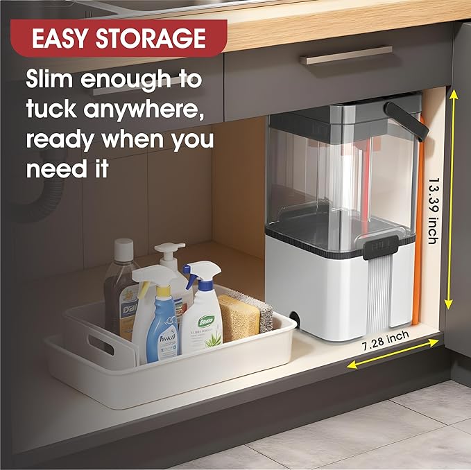 Self Cleaning No Dirt Flat Extendable Mop & Transparent Bucket System,Dual Chamber Design for Clean/Dirty Water Separation,Includes Microfiber Pads,Wet & Dry Floor Mop 360 (4 Refills)