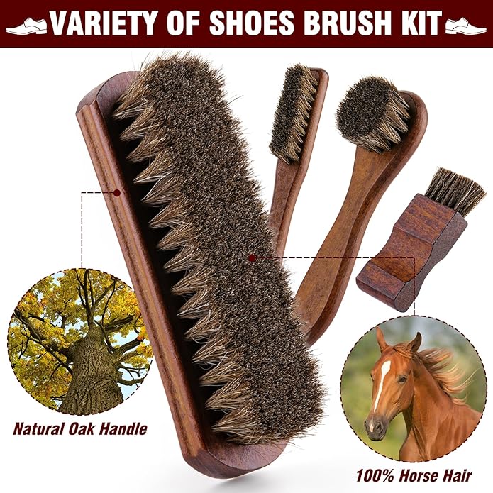 EFO SHM Shoe Shine Kit – 15-in-1 Leather Shoe Polish & Care Set with 4 Horsehair Brushes, Black Brown Neutral Wax, Mink Oil, 3 Cloths Shine Sponge Boot Care Cleaning Mens Gifts Luxury Leather Case