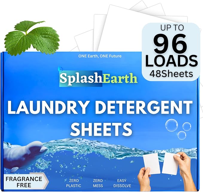 Fragrance-Free Laundry Detergent Sheets – 96 Loads, Hypoallergenic, Plastic-Free & Eco-Friendly, Safe for Sensitive Skin, HE Washer Compatible, Unscented Laundry Strips