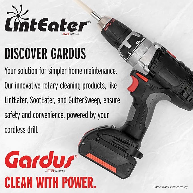 Dryer Vent Duct Cleaning Kit - Gardus RLE202 LintEater Rotary Dryer Vent Cleaner Kit, Removes Lint, Dryer Vent Cleaning System Extends Up to 12’ with 4 Flexible 3' Rods, Air Duct Cleaning Tools
