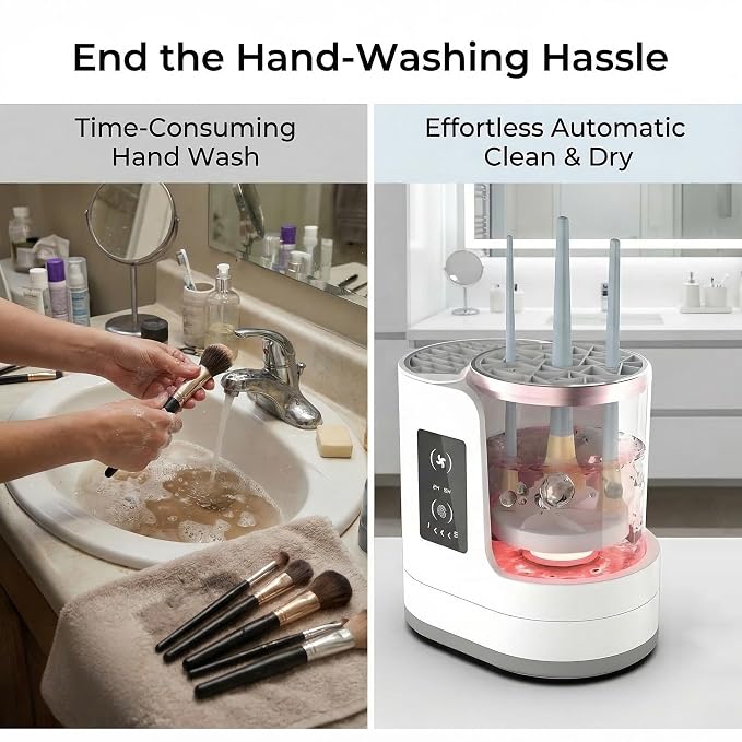 Electric Makeup Brush Cleaner Machine With Makeup Brush Dryer-Holder-Portable Automatic USB Cosmetic Brushes Cleaner Tool for All Size Beauty Makeup Brush Set,Eyeshadow, Blush Brush (White-A)