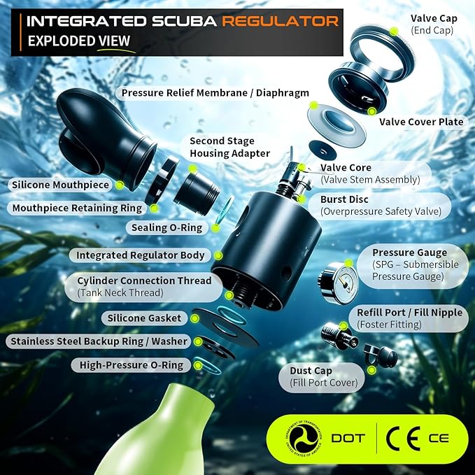 GOYOJO Mini Scuba Tank, Portable Diving Lung Air Tank with DOT Certified, Refillable Emergency Backup Pony Bottle for Snorkeling, Underwater Breathing, Training