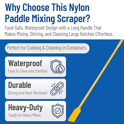 SPARTA Nylon Paddle Mixing Scraper, Long Handle, Waterproof with Color Coded System for Large Batch Cooking and Cleaning, 48 Inches, Yellow, (Pack of 6)