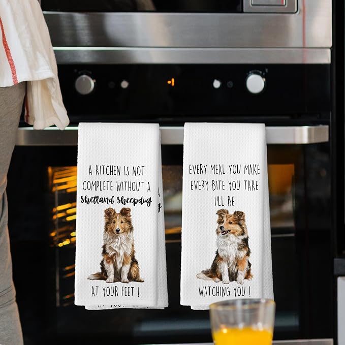 Shetland Sheepdog Dog Kitchen Towels Set of 2, Funny Dog Kitchen Decor, Dogs Gifts for Women Men Hand Towel, Pet Owner Gift Decorative Tea Towels Dish Towel 16x24 Inch