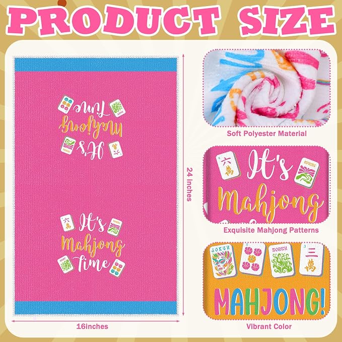 Hahafelt 6 Pcs Mahjong Gifts Dish Towels - Mahjong Decorative Kitchen Towels, Hostess Gifts Tea Towel for Kitchen Decor Cocktail Mah-Jong Lovers Bathroom Home, 16 x 24 Inches