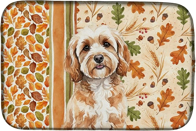 Caroline's Treasures Cavapoo Heirloom Fall Dish Drying Mat Absorbent Dish Drying Mat Pad for Kitchen Counter Dish Drainer Mat for Countertop, 14 x 21", Multicolor