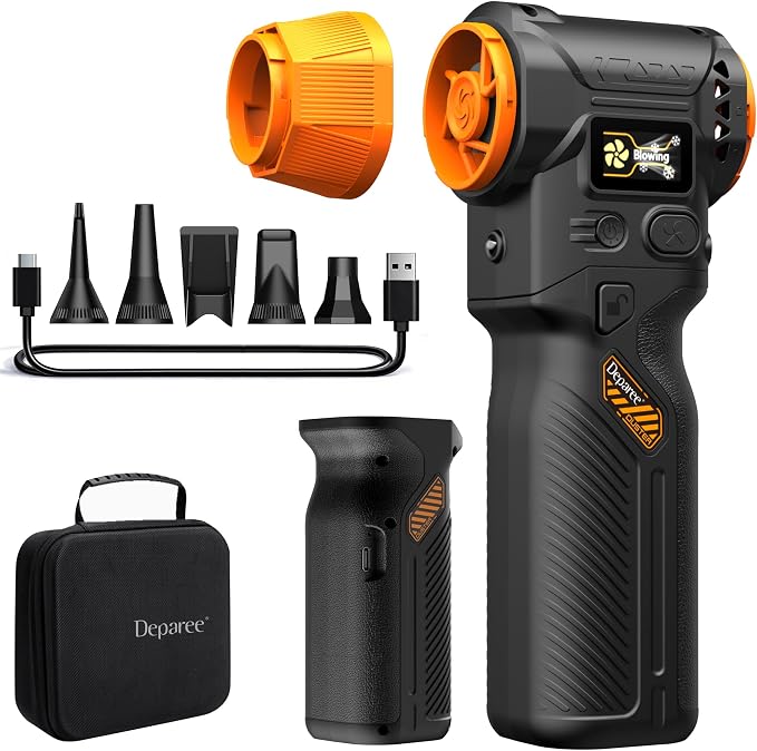 Compressed Air Duster with 40mm Brushless Motor, 2 Swappable 10000mAh Batteries, 36W Fast Charging, Cordless Air Blower for PC Keyboard, Car & Home Cleaning (Black)