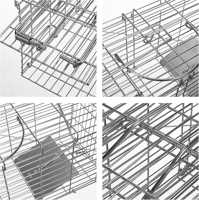 Humane Rat Trap Outdoor Indoor Collapsible Mouse Trap Chipmunk Traps Small Rodents Animal Mice Vole Hamsters Live Cage,Heavy Duty Metal & Reusable Easy to Catch and Release,2 Pack