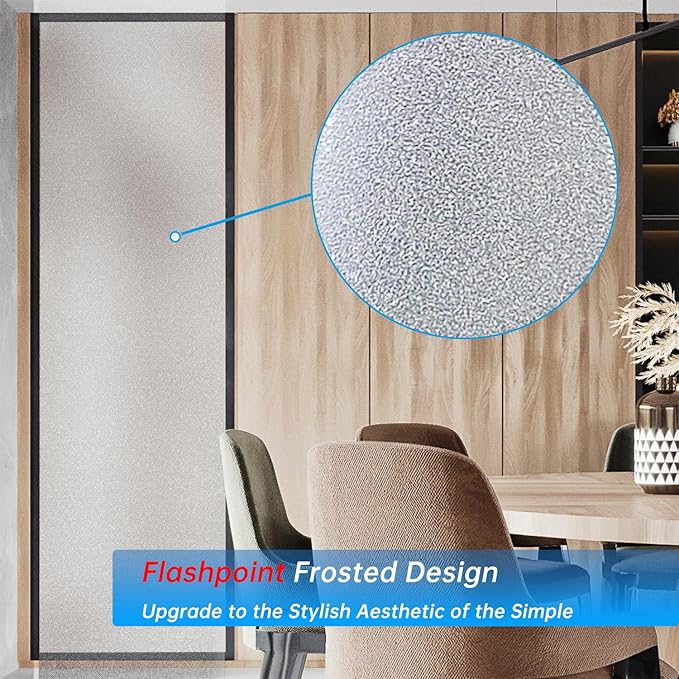 Frosted Glass Window Privacy Film Decorative, Bathroom Privacy Film for Glass Windows Cover, Static Cling, Removable, Reusable, Anti-UV, Anti-Glare, Heat Blocking,Flash Point Pure, 17.5X118.1Inch