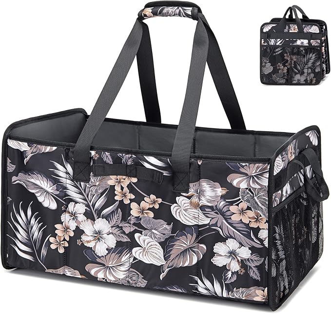 Extra Large Utility Tote Bag with Wire Frame Reusable Grocery Bags Foldable Heavy Duty Shopping Bags for Groceries Collapsible Totes with Handles for Carrying Heavy Loads Storage Car Trunk