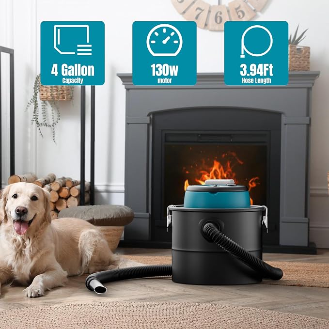 Cordless Ash Vacuum, 4 Gallon Fireplace Ash Vacuum for Pellet Stoves, Pellet Stove Vacuum with Blower Function for Fireplaces, Pellet Stoves(Tool Only)