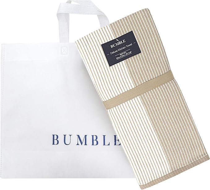Premium Kitchen Towels (20”x 28”, 6 Pack) | Large Cotton Dish Towels | Flat & Terry Highly Absorbent Kitchen Linen Set with Hanging Loop | Tan