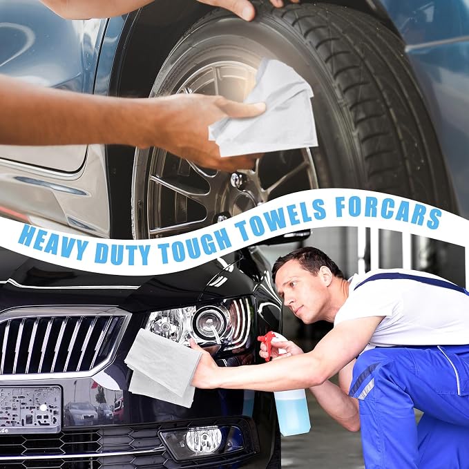 HunnmingRe 300 Sheets 9.84 x 13.78 in Disposable Shop Towels Bulk Heavy Duty Shop Towels Lint Free Paper Absorbent Anti Dissolution for Garage Car Work (White)