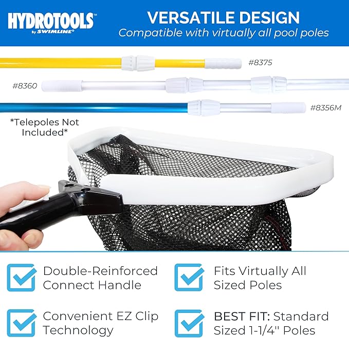 Swimline HYDROTOOLS 80950 Leaf Net For Inground Above Ground Pool Pond | Extra Large Skimmer Net Cleaning Tool & Ultra Fine Deep Mesh Bag | Professional Service Grade Aluminum Frame | Debris Bugs
