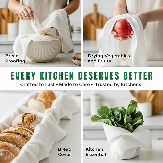 Flour Sack Towels | Tea Towel for Crafts| Kitchen Dish Cotton Blank Towel for Embroidery| Baking Bread Proofing Linen Cover| Thick Absorbent Quick Dry| 12 Pack 15"x 25" White