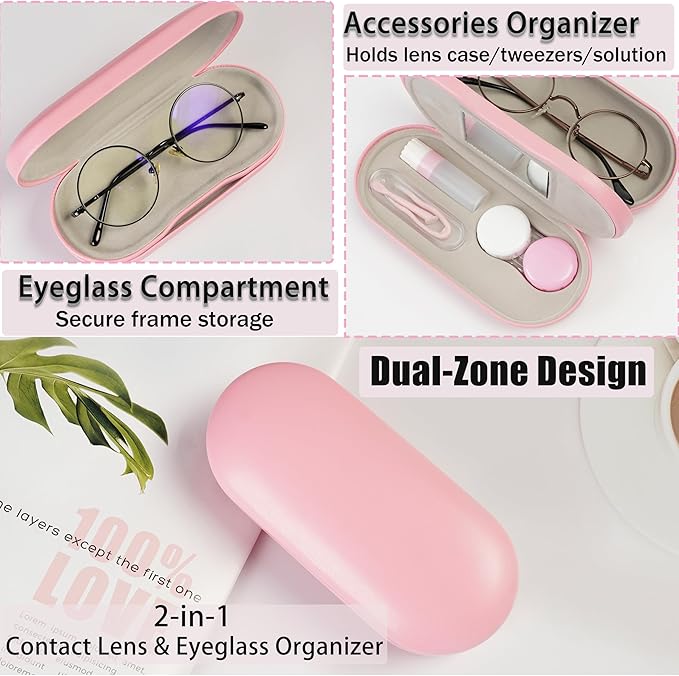 Lasiyanor 2 in 1 Eyeglass Case Portable Double Sided Contact Lens Box Multifunction With Tool for Travel Daily Outdoor