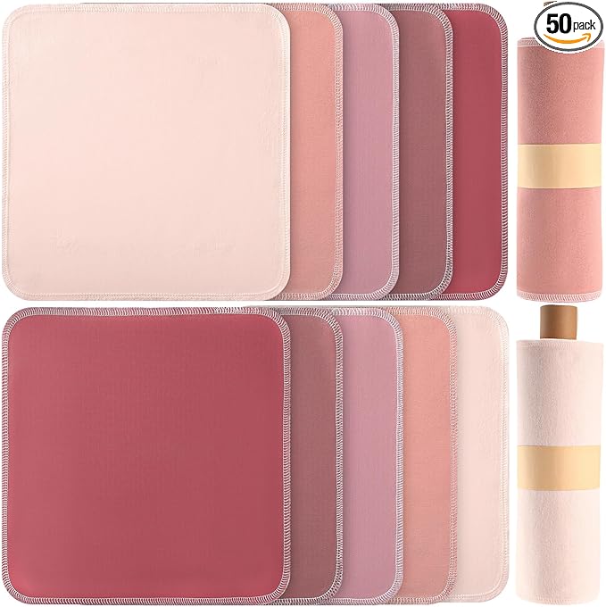 Redbaker 50 Pcs Reusable Paper Towels Paperless Reusable Cotton Cloths Toilet Absorbent Washable Paper Towels with Roll Kitchen Dishcloth for Kitchen Paperless Dishcloths(Gradient Pink)