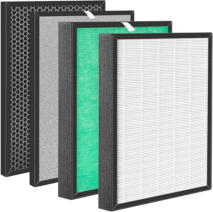 PH950&AMB1 Filter Replacement for Air Purifier Compatible with Turonic PH950 and Extract-All AMB1 Air Purifiers（2 Air Filter+2 Carbon filter)