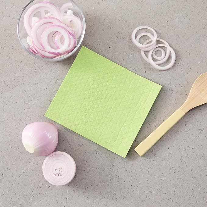 Restaurantware Swedish Dishcloths Pack of 200 Cellulose Reusable Absorbent Green Kitchen Towels, Washable Quick-Dry Dish Towels, Sustainable Cleaning Cloths Super-Absorbent Biodegradable Odorless