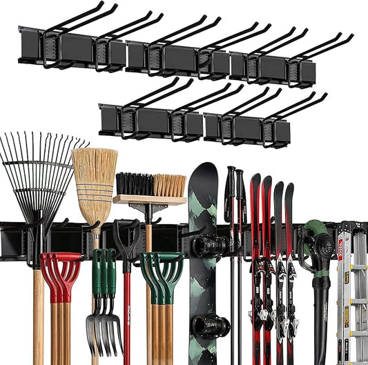 TIDYME Garage Wall Organizer | 80" Heavy-Duty Tool Storage Rack | Adjustable Double-Layer Hooks | 500 lbs Capacity | Carbon Steel Wall Mount Holder for Shovels, Rakes, Ladders & Power Tools
