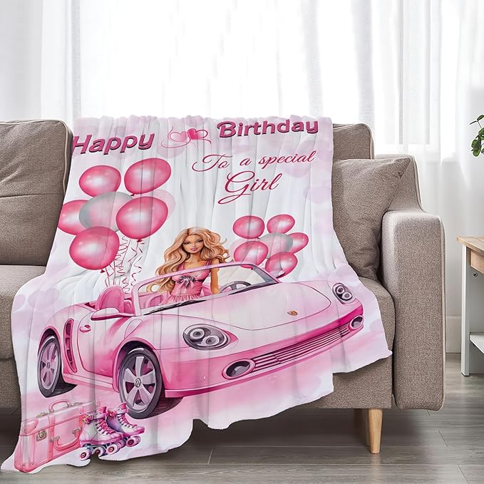 Tijuboni Pink Doll Love Throw Blanket Birthday Gifts for Girls Women Kids Adults Soft Flannel Fleece Blanket for Couch Sofa Bed Home Decor 60"x80"