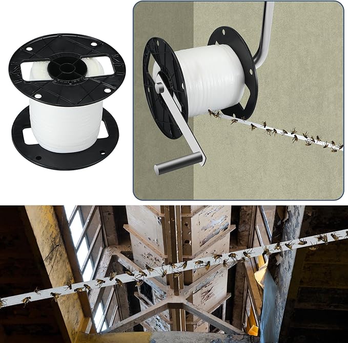 Qualirey 1 Pc Sticky Fly Tape Roll 1000 ft Fly Ribbon Line Kit Housefly Reel Hanging Sticky Tape Trap Disposable Bug Strip for Barns Home Indoor Outdoor, Non-Toxic (White)