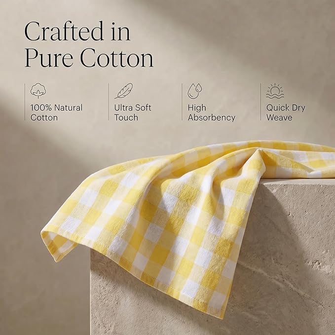 Urban Villa Easter Kitchen Towels Set of 6 Buffalo Checks Yellow/White Kitchen Towels 20X30 Inches 100% Cotton Highly Absorbent Kitchen Towels Premium Quality Ultra Soft Mitered Corners KitchenTowels