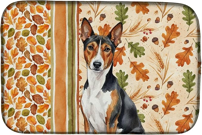 Caroline's Treasures Tricolor and White Basenji Heirloom Fall Dish Drying Mat Absorbent Dish Drying Mat Pad for Kitchen Counter Dish Drainer Mat for Countertop, 14 x 21", Multicolor