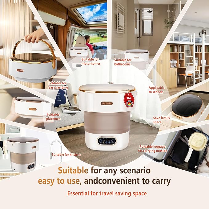 5.0 New Upgraded Portable Washing Machine 16L Mini Foldable Washer [ German high-efficiency motor] [Hidden UV-C cleaning]Foldable Design Ideal for Hotel, Home, Apartment and Campain
