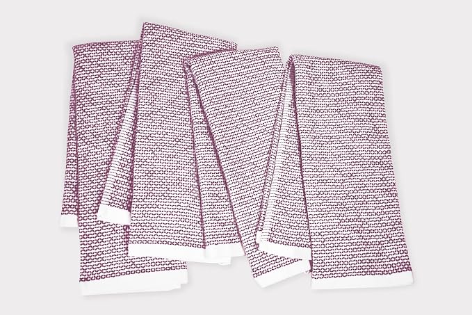 Realm 17" x 27" 100% Cotton Kitchen Towel (4 Pack) | Dobby Textured Eggplant Purple | Soft, Plush & Absorbent with Solid White Backing