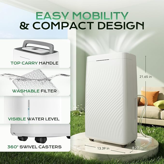 Tehanld Max 82 Pint Dehumidifier for Basement With Drain Hose, Large Dehumidifier for 5000 Sq Ft, 4 Modes, 1.6 Gal Tank, 40dB Quiet, Child Lock, Ideal for Basement, Home, Garage