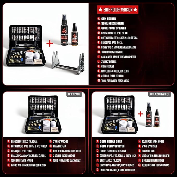 GLORYFIRE Universal Gun Cleaning Kit for Handgun Shotgun & Pistol,Elite Gun Cleaning Set with High-end Brass Brushes, Mops, Jags, Reinforced Rods and Gun Cleaning Snake&Ropes
