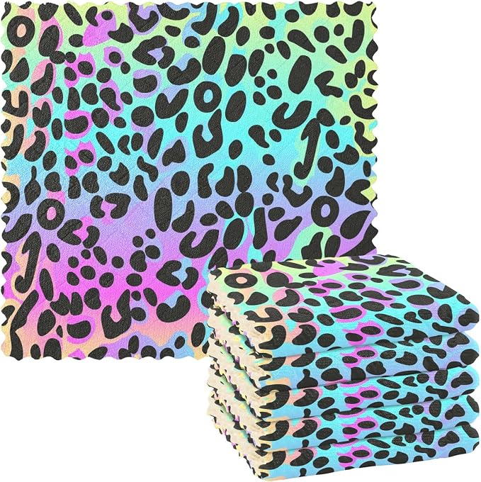 Rainbow Leopard Kitchen Towels Set of 6 Reusable Super Absorbent Dish Cloths for Washing Dishes Cars Home Machine Washable