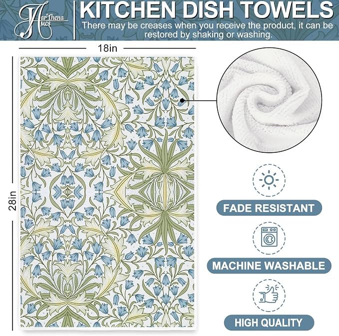 JarThenaAMCS William Morris Floral Kitchen Towel 18 x 28 Inch Wildflower Dishcloth Decorative Hand Drying Tea Towel for Baking Cooking Cleaning Party Supplies, 6Pcs