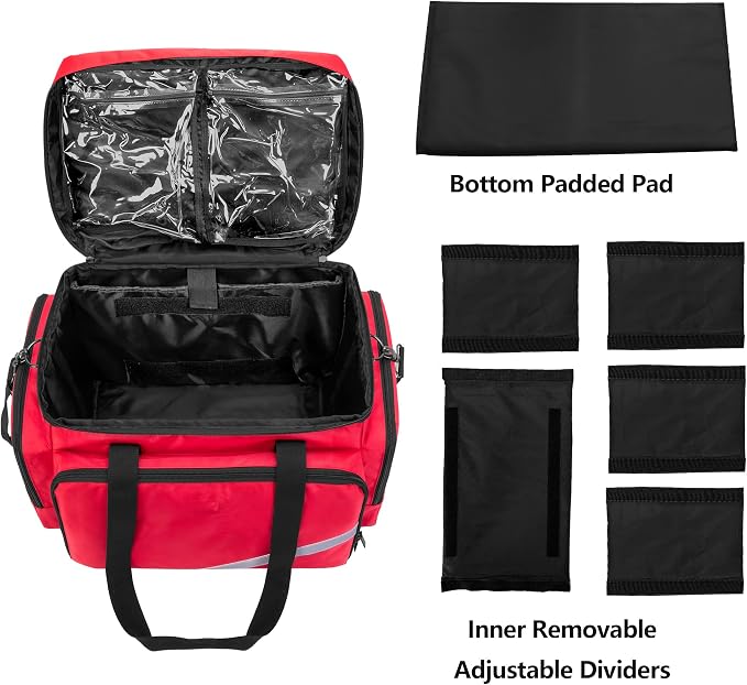 Trunab Rolling Medical Bag with Detachable Trolley, Nurse Rolling Bag with Removable Dividers 15.6” Laptop Sleeve, First Aid Responder Bag Empty for Home Health Nurses, Doctors, EMT, EMS