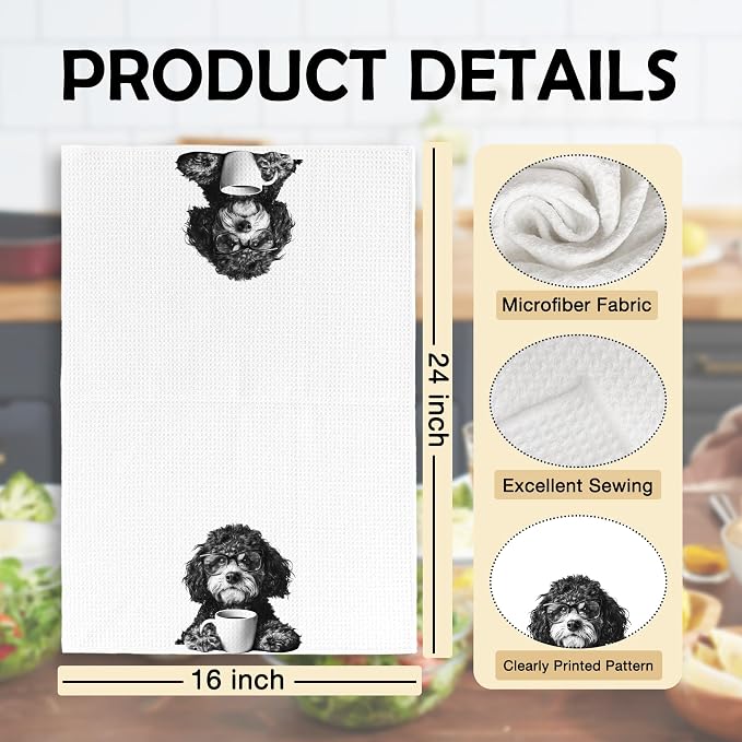 Funny Bernedoodle Coffee Kitchen Towels, Gifts for Dog Wine Lovers, Bar Accessories Dish Tea Towels for Kitchen, Dog Owners Housewarming Gift Decorative Hand Towel 16x24 Inch