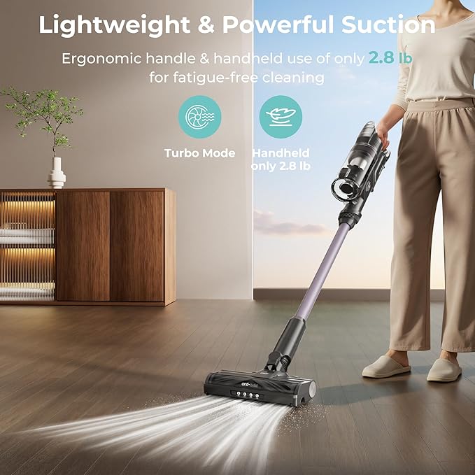 CANDY Cordless Vacuum Cleaner,45Mins Vacuum Cleaners for Home,Stick Vacuum,Strong Suction,Removeable Battery,Anti-Tangle,One Click Clean,Lightweight Handheld for Hardwood Floor Carpet Pet Hair Car
