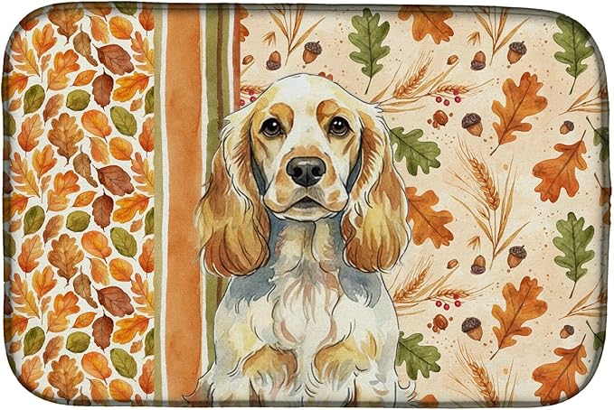 Caroline's Treasures Lemon Roan English Cocker Spaniel Heirloom Fall Dish Drying Mat Absorbent Dish Drying Mat Pad for Kitchen Counter Dish Drainer Mat for Countertop, 14 x 21", Multicolor