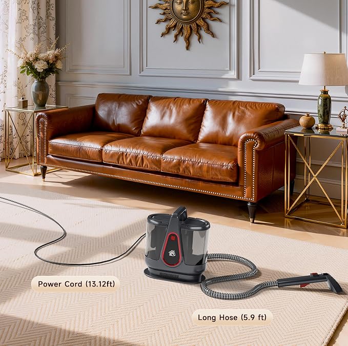 WURESE Portable Handheld Deep Cleaning Spot Cleaner, Pet Stain Carpet & Upholstery Cleaner with Self-Cleaning System, 2 Brush Tools for Couch, Rugs, Stairs and Car Interior, Gray
