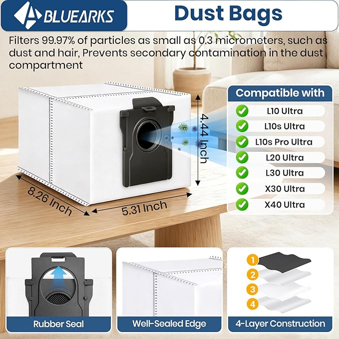 25 Pack X40 Ultra Accessories Kit for Dreame X40 Ultra/L40 Ultra Gen 2/MOVA P10/P50 Pro Ultra Replacement Parts,1 Main Brush 6 Mop Pads 4 Hepa Filters 6 Side Brush 6 Vacuum Bags