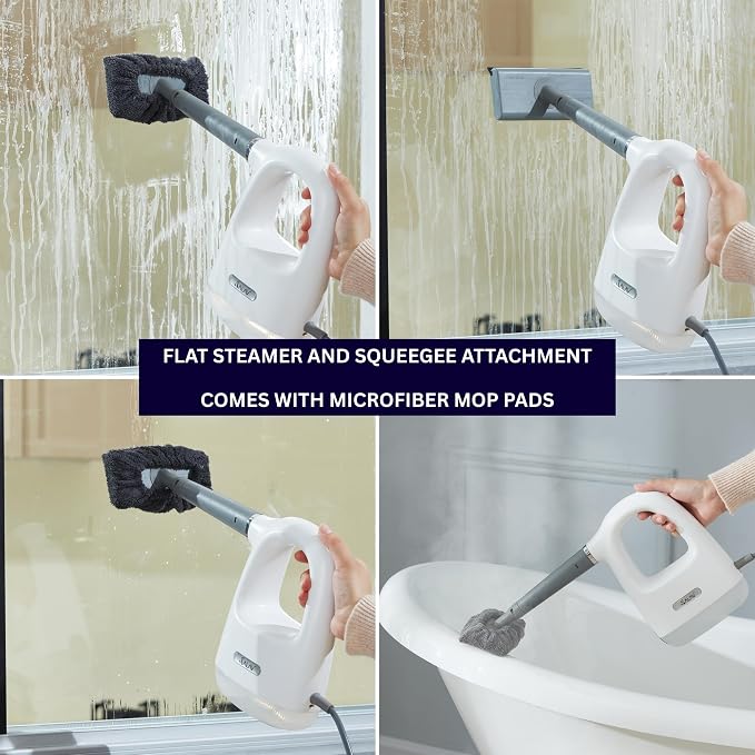 SALAV® CleanSteam Compact Steam Cleaner Pressurized Multi-Surface Handheld Steamer w/11pc Accessories, Safety Lock No-Drip Fast Heat Time Unlimited Use, for Cleaning Windows, Tiles, Grout, Car (White)