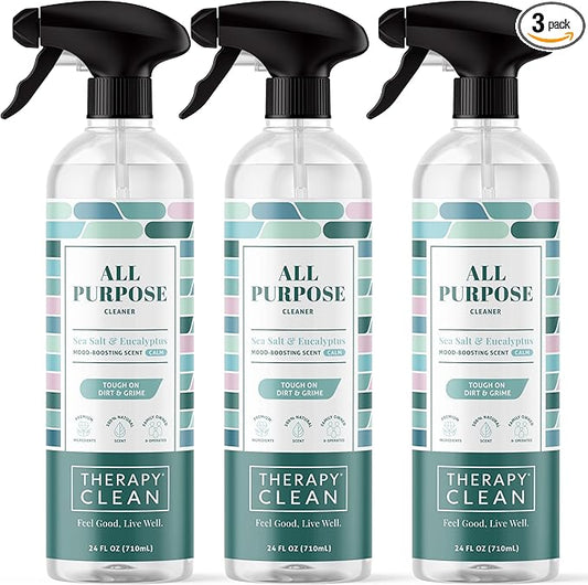Therapy Clean All Purpose Cleaning Spray - Sea Salt & Eucalyptus 24 fl. oz (Pack of 3) - 100% Natural Scent, Kitchen Surface Counter, Surface Cleaner, Non Toxic All Purpose Cleaner Spray
