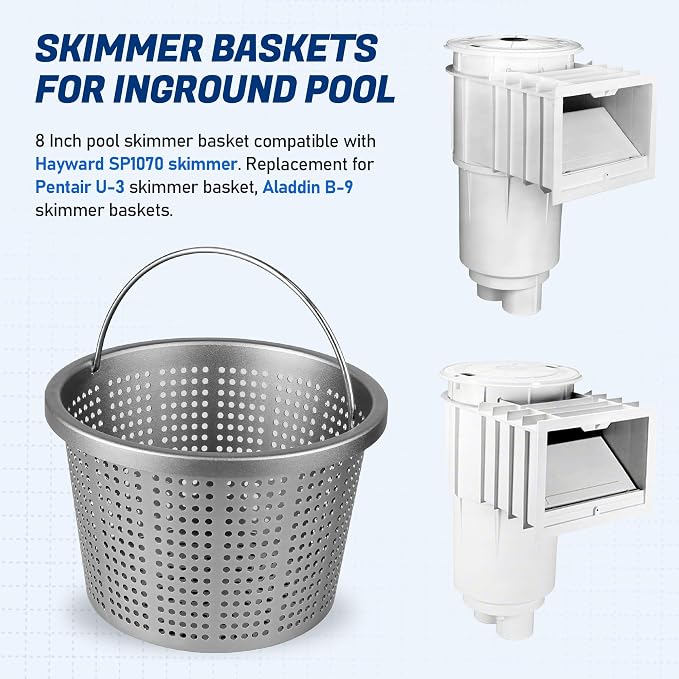 Aluminum Inground Pool Skimmer Basket for Pentair U-3 and Hayward SP1070 Skimmer Basket - 8 Inch Metal Pool Basket Replace SPX1070E 08650-0007 B-9 Filter Basket