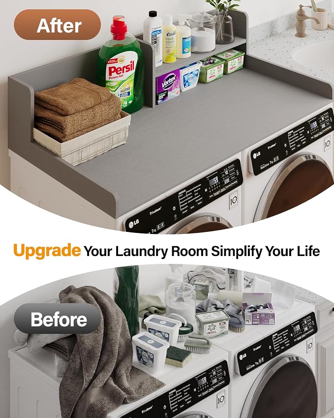 Premium HDPE Washer and Dryer countertop with Shelf 54"x27.5" | Waterproof washer dryer topper for Laundry Room Organization, Folding Clothes, Sorting & Storage