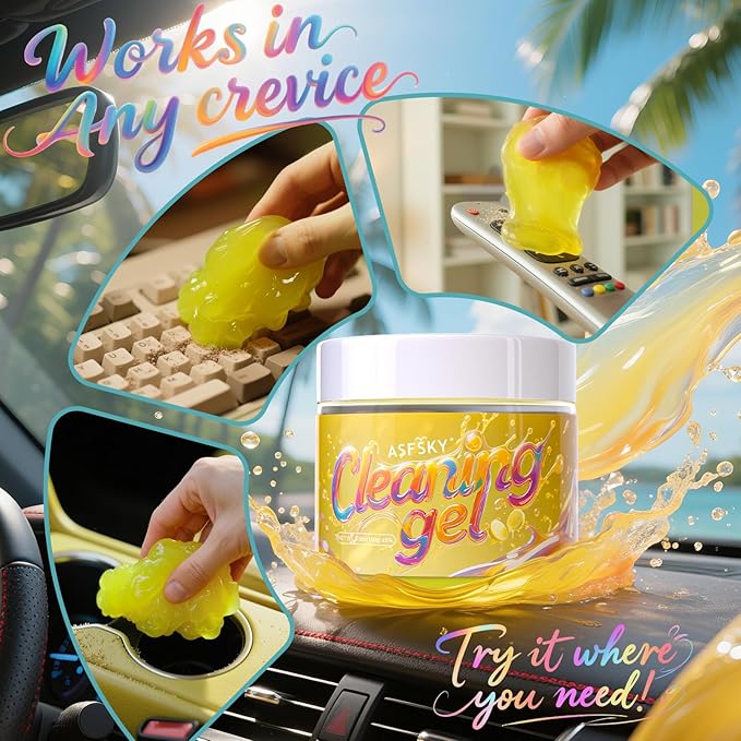 ASFSKY Car Cleaning Gel (Grape,Lemon,Blueberry,Hami) Cleaning Putty Universal Dust Cleaning Car Interior Cleaner Keyboard Dust Remover Car Slime Gifts for Men Women Girl