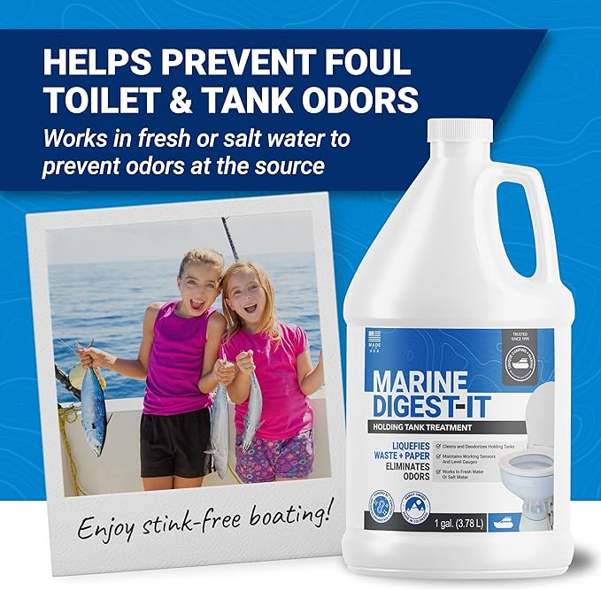 Unique Marine Digest-It Boat Toilet Treatment, Tank Deodorizer, Toilet Smell Eliminator Breaks Down Waste - 64 Liquid Treatments (128 oz.) Packaging May Vary
