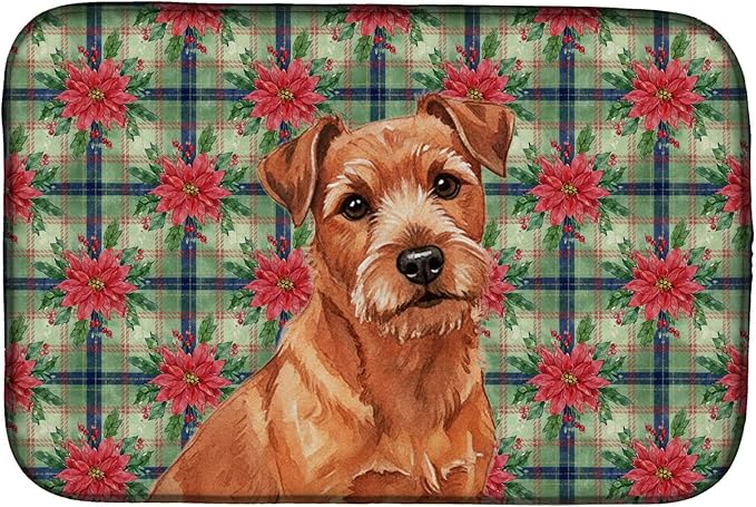 Caroline's Treasures Red Norfolk Terrier Christmas PoinsettIas Dish Drying Mat Absorbent Dish Drying Mat Pad for Kitchen Counter Dish Drainer Mat for Countertop, 14 x 21", Multicolor