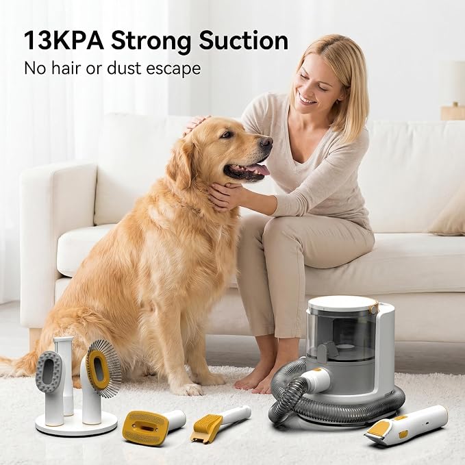 Pet Grooming Vacuum, 5-in-1 Dog Grooming Vacuum for Shedding Grooming, 500W 13kPa Suction, 59dB Low Noise, 1.5L Dust Cup, 3 Suction Levels, Clipper & Grooming Tools for Dogs and Cats