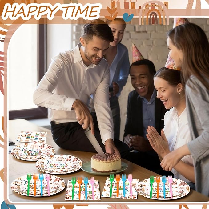 Remerry 96 Pcs Happy OT Month Party Supplies Occupational Therapist Appreciation Plates and Napkins Set Decoration Boho Thank You Medical Staff Themed Disposable Plates for OT Month Party Supplies